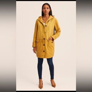 100% Cotton Western Tan Barn Jacket Hooded Utility Trench Coat Medium